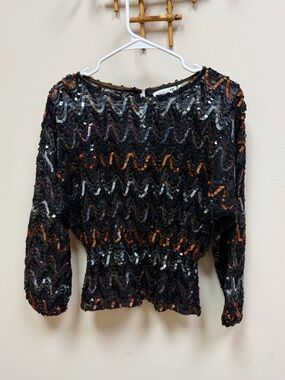 60s-70s Vintage 🖤 Miss H Cinched Peplum Sequin Top